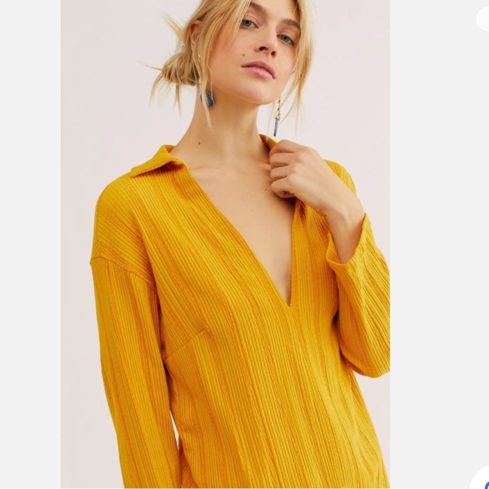 FP Beach PALMA RIBBED MIDI TEE SHIRT DRESS IN MARIGOLD